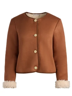 Alice and Olivia ALMA VEGAN SUEDE TEDDY JACKET