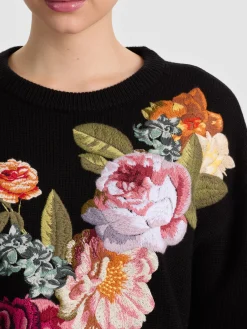Alice and Olivia BELVA FLORAL JACQUARD CREWNECK