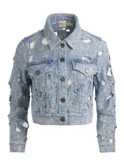 Alice and Olivia CHLOE LASER-CUT DENIM JACKET
