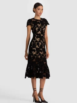 Alice and Olivia CLOVER OPEN BACK MIDI DRESS