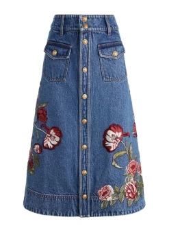 Alice and Olivia DAHLIA EMBROIDERED DENIM SKIRT