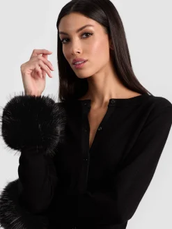 Alice and Olivia DOLLIE FAUX FUR CUFF CARDIGAN