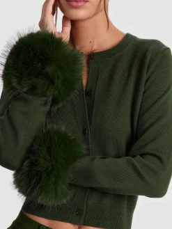 Alice and Olivia DOLLIE FAUX FUR CUFF CARDIGAN