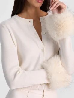 Alice and Olivia DOLLIE FAUX FUR CUFF CARDIGAN