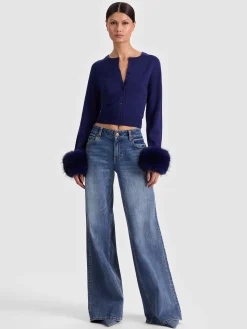 Alice and Olivia DOLLIE FAUX FUR CUFF CARDIGAN