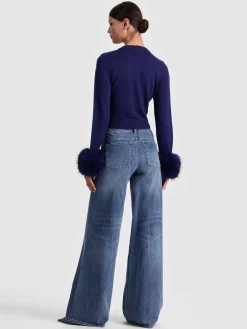 Alice and Olivia DOLLIE FAUX FUR CUFF CARDIGAN