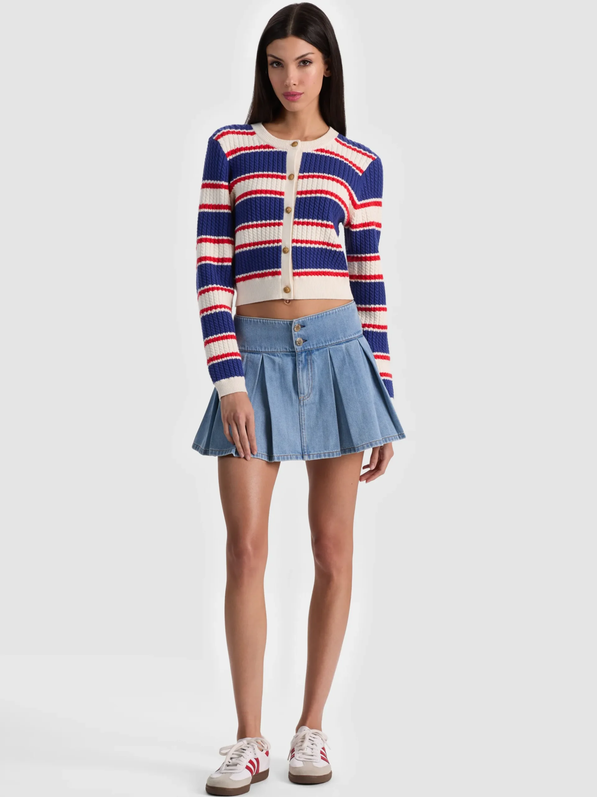 Alice and Olivia DOLLIE STRIPED CABLE CARDIGAN