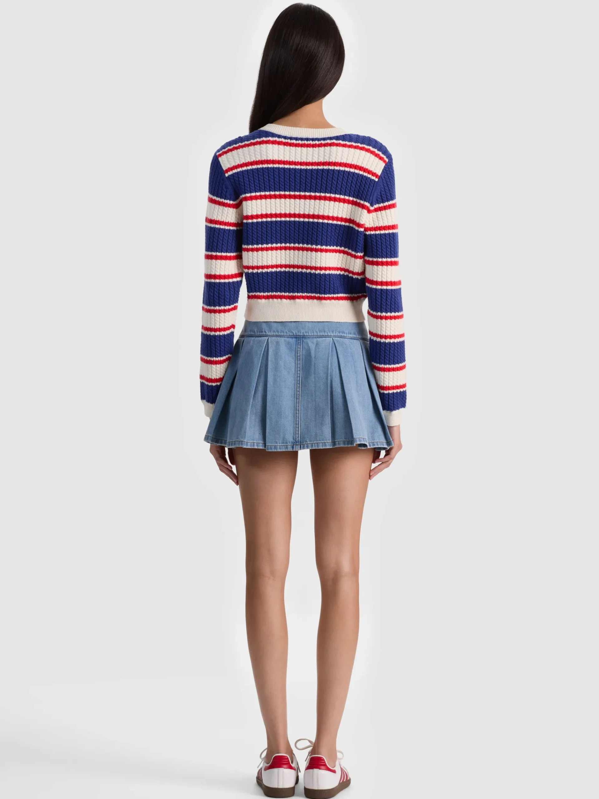 Alice and Olivia DOLLIE STRIPED CABLE CARDIGAN