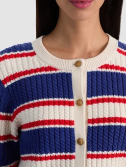 Alice and Olivia DOLLIE STRIPED CABLE CARDIGAN