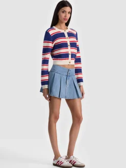 Alice and Olivia DOLLIE STRIPED CABLE CARDIGAN
