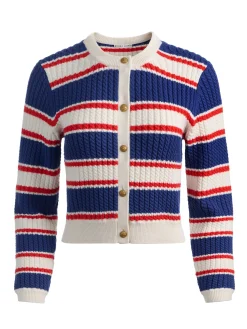 Alice and Olivia DOLLIE STRIPED CABLE CARDIGAN