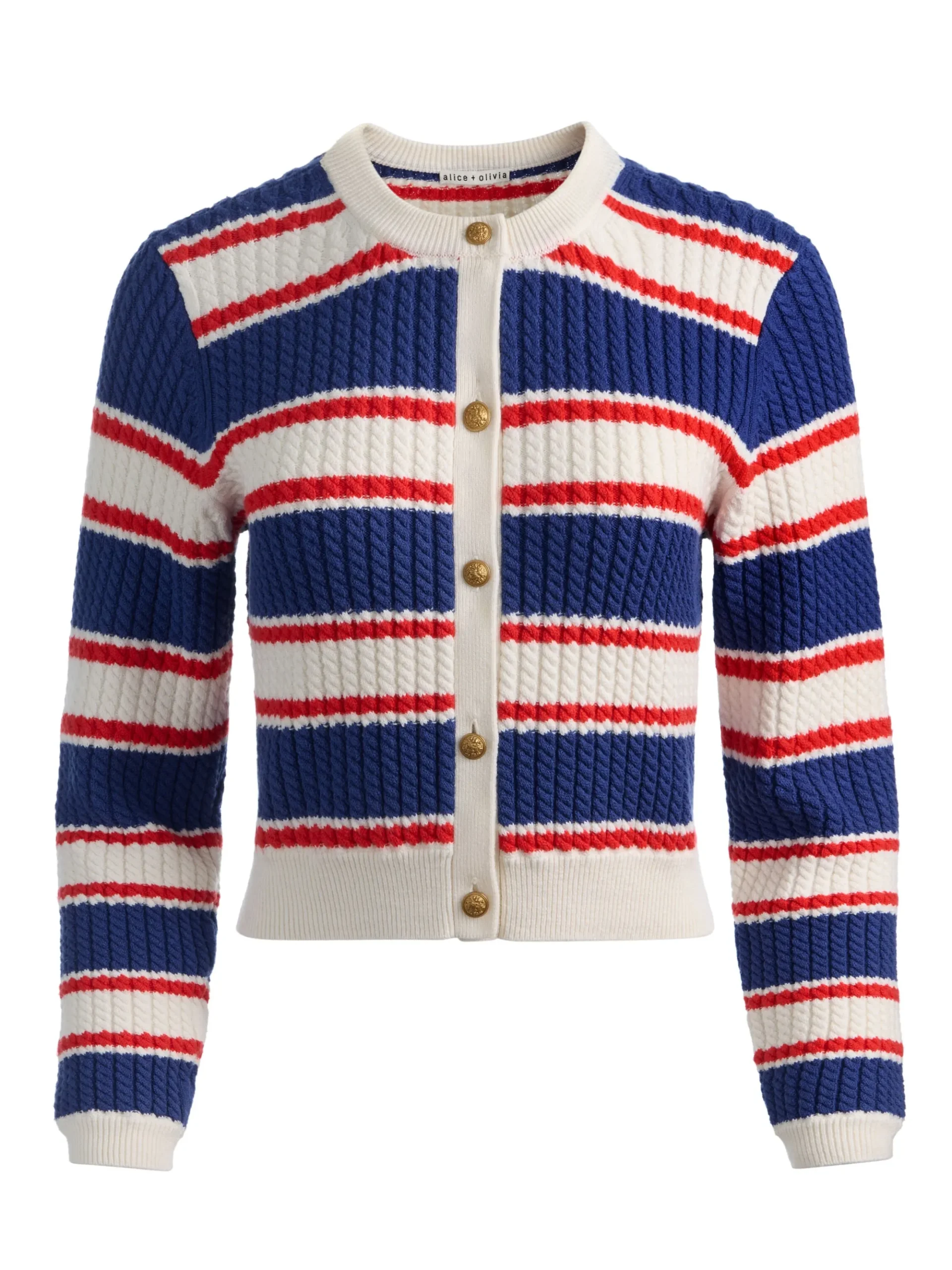Alice and Olivia DOLLIE STRIPED CABLE CARDIGAN