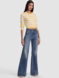 Alice and Olivia DOLLIE STRIPED CASHMERE CARDIGAN