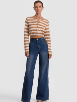 Alice and Olivia DOLLIE STRIPED CASHMERE CARDIGAN