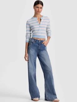 Alice and Olivia DOLLIE STRIPED CASHMERE CARDIGAN