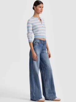 Alice and Olivia DOLLIE STRIPED CASHMERE CARDIGAN