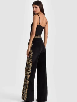 Alice and Olivia DYLAN EMBROIDERED VELVET PANT