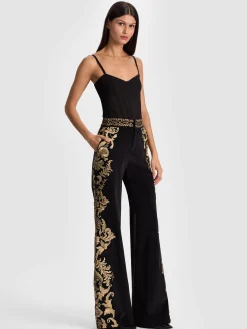 Alice and Olivia DYLAN EMBROIDERED VELVET PANT
