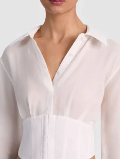 Alice and Olivia EDIE SEAMED CORSET BUTTON DOWN