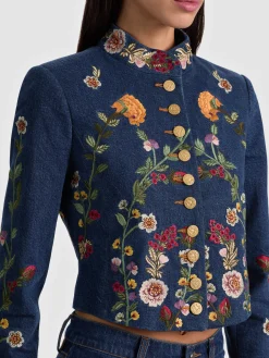 Alice and Olivia EMERSON DENIM MILITARY JACKET