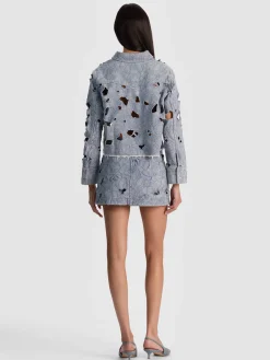 Alice and Olivia FINELY LASER-CUT DENIM SHIRT