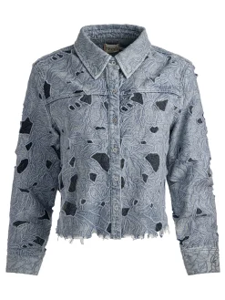 Alice and Olivia FINELY LASER-CUT DENIM SHIRT