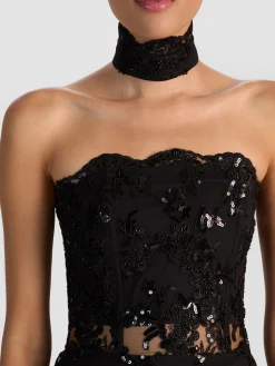 Alice and Olivia GEORGIE EMBELLISHED LACE MINI DRESS