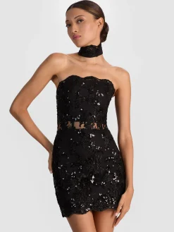 Alice and Olivia GEORGIE EMBELLISHED LACE MINI DRESS