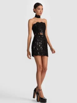 Alice and Olivia GEORGIE EMBELLISHED LACE MINI DRESS