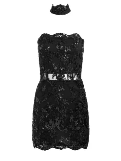 Alice and Olivia GEORGIE EMBELLISHED LACE MINI DRESS