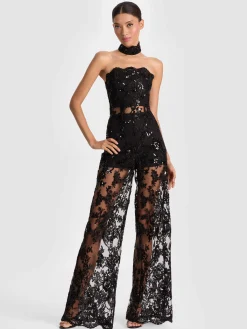 Alice and Olivia GEORGIE EMBELLISHED LACE JUMPSUIT