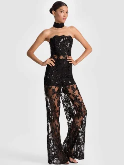 Alice and Olivia GEORGIE EMBELLISHED LACE JUMPSUIT