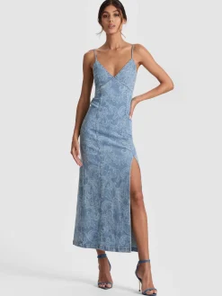 Alice and Olivia JULIETTA DENIM MIDI DRESS