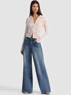 Alice and Olivia KARA LACE BUTTON DOWN