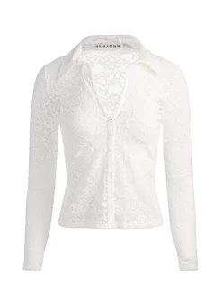 Alice and Olivia KARA LACE BUTTON DOWN
