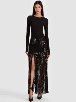 Alice and Olivia KENDRA SEQUIN FRINGE MAXI SKIRT