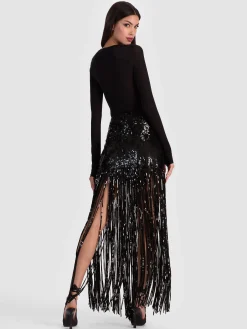 Alice and Olivia KENDRA SEQUIN FRINGE MAXI SKIRT