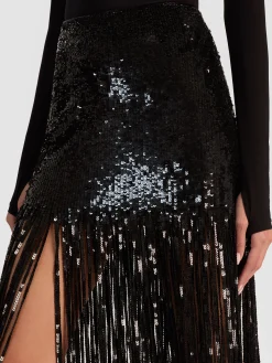 Alice and Olivia KENDRA SEQUIN FRINGE MAXI SKIRT