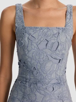 Alice and Olivia MARYANN LASER-CUT DENIM DRESS