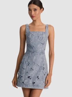 Alice and Olivia MARYANN LASER-CUT DENIM DRESS