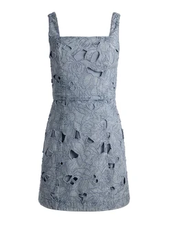 Alice and Olivia MARYANN LASER-CUT DENIM DRESS