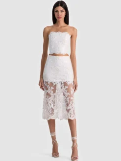 Alice and Olivia MEDINE EMBELLISHED LACE MIDI SKIRT