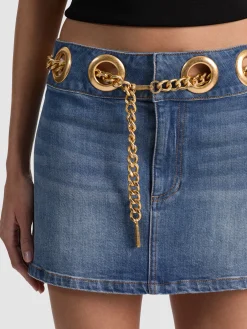 Alice and Olivia MORGANA CHAIN BELT DENIM MINI SKIRT