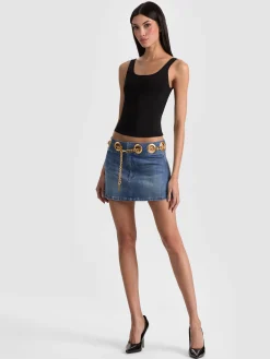 Alice and Olivia MORGANA CHAIN BELT DENIM MINI SKIRT