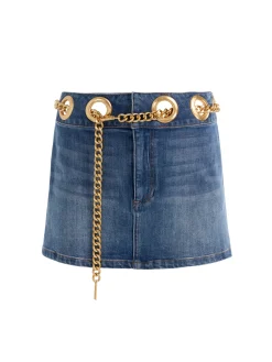 Alice and Olivia MORGANA CHAIN BELT DENIM MINI SKIRT