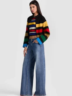 Alice and Olivia PEARSON STRIPED SWEATER JACKET