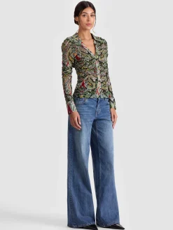 Alice and Olivia PORTIA MESH BUTTON DOWN