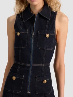 Alice and Olivia RACHEL SLEEVELESS DENIM JUMPSUIT