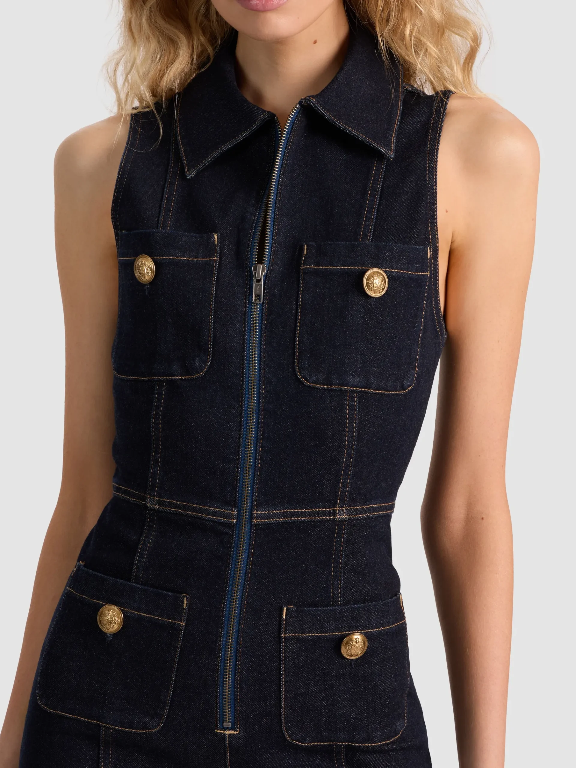 Alice and Olivia RACHEL SLEEVELESS DENIM JUMPSUIT