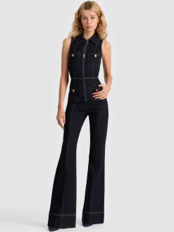 Alice and Olivia RACHEL SLEEVELESS DENIM JUMPSUIT